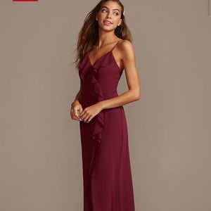 Ruffle Spaghetti Strap Chiffon Dress w/Slit - Sz 0